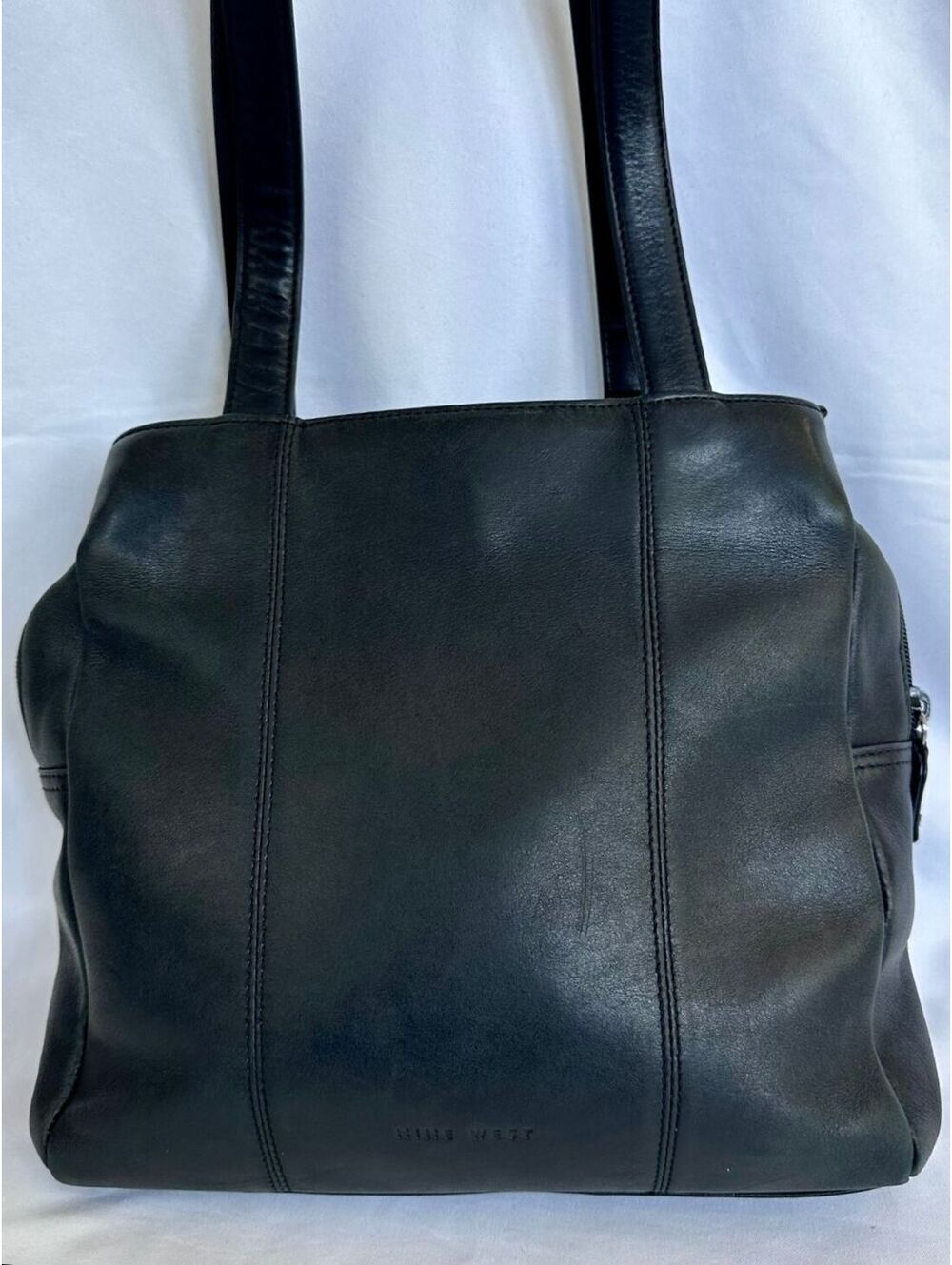 Nine West Soft Black Leather Shoulder Bag Multi Compartment Purse